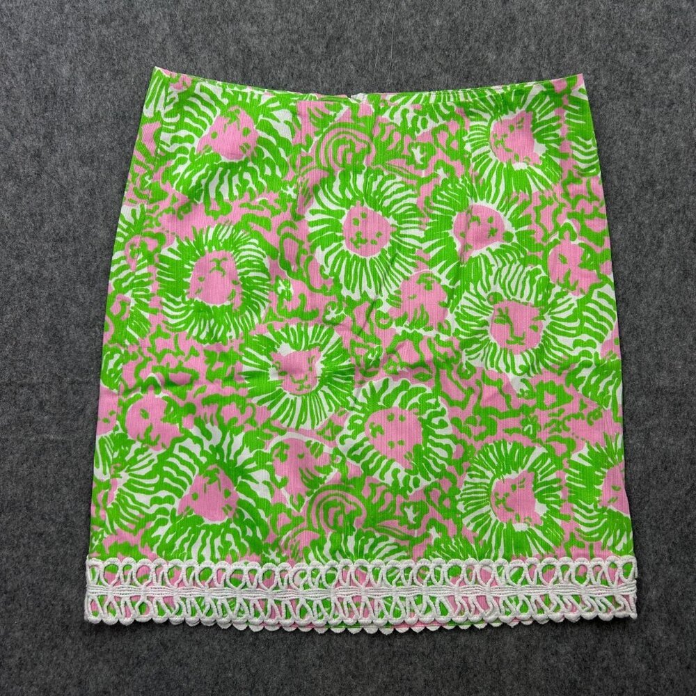 Lilly Pulitzer Sunnyside Cabana Pink Lavender Mini Skirt Women's Sz 0 White Trim